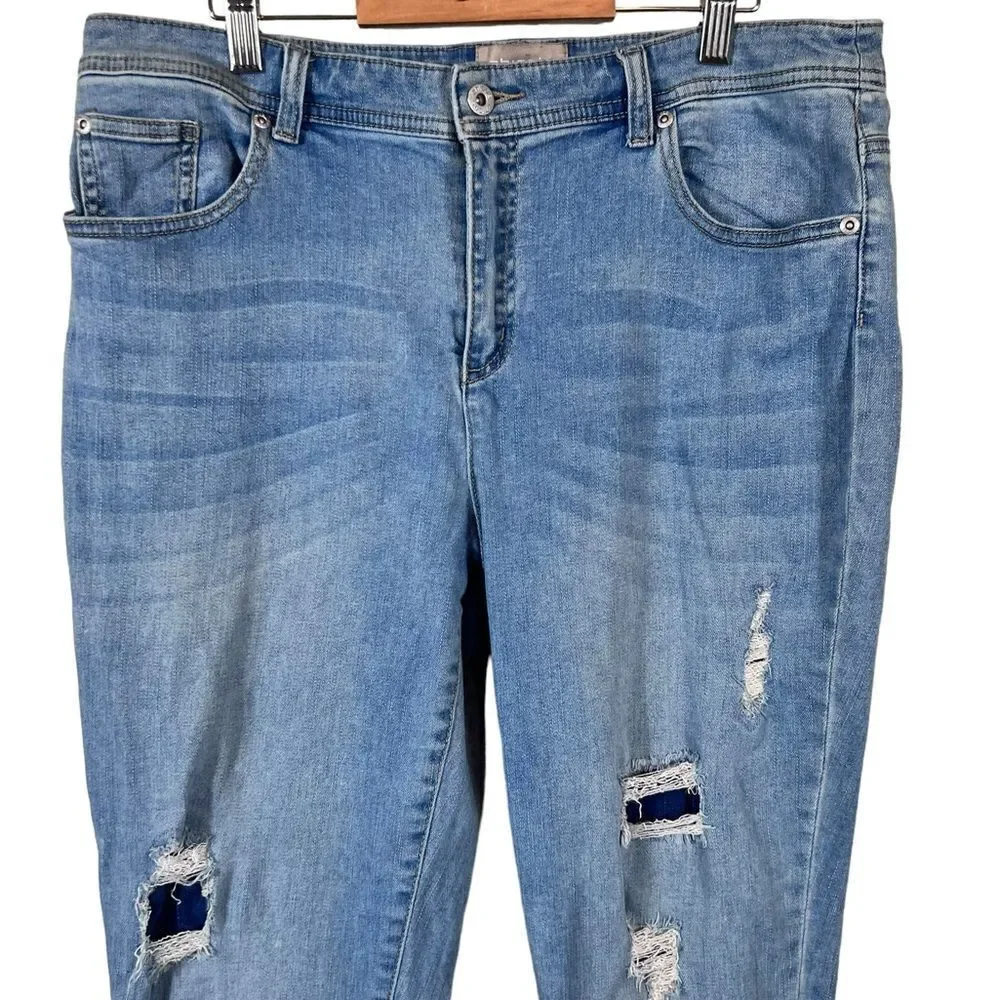 Chico's so slimming distressed ankle fit jeans.